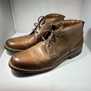 Clarks Men’s Leather Cap Toe Ankle Boots – Brown (Size 12)